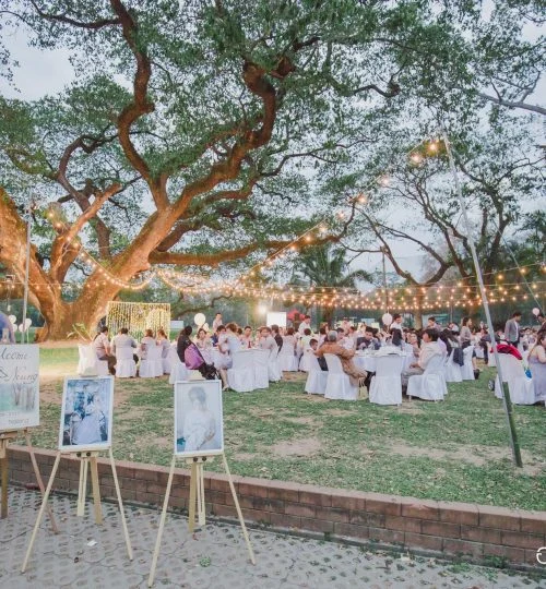 Evening wedding reception with fairy lights at Chiang Mai Gymkhana Club
