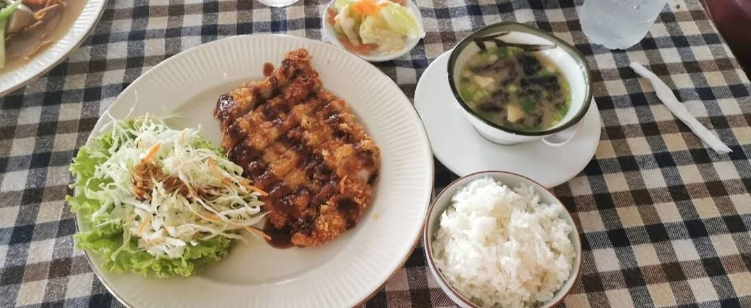 Tonkatsu with miso soup and rice at the Chiang Mai Gymkhana restaurant
